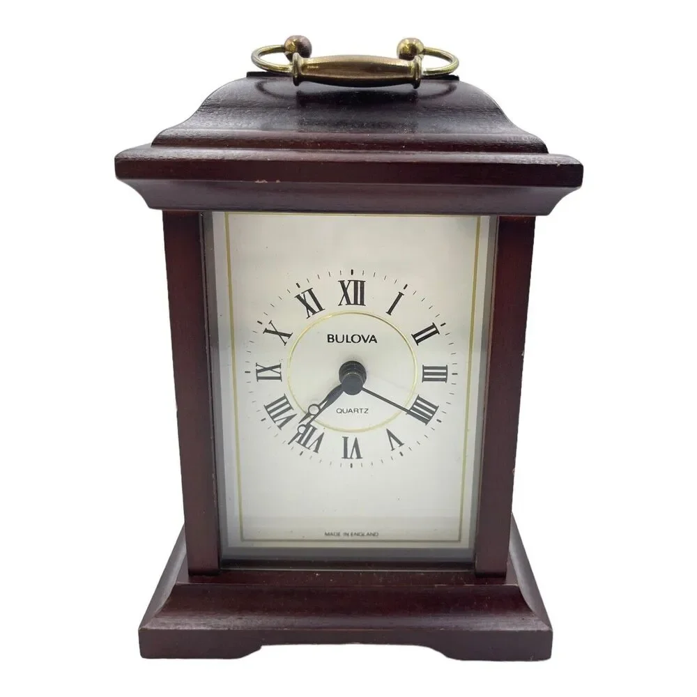 Bulova Carriage Shelf Clock Quartz Dark Cherry Look Wood with Brass Handle PARTS